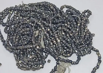 Tiny Micro Antique Metallic Silver Over Black Glass Beads Czech Seed 24bpi 4 Gr • $4.50