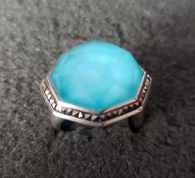 Judith Jack Turquoise And Marcasite Sterling Silver .925 Octagon Ring Size 8 • $115