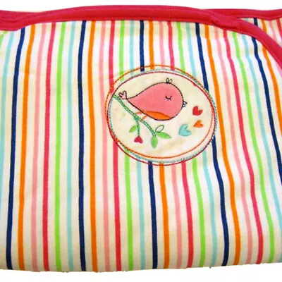 Baby Blanket Swaddle Nursery Rhyme 100% Cotton Bird Stripe Hearts Reversible NWT • $9