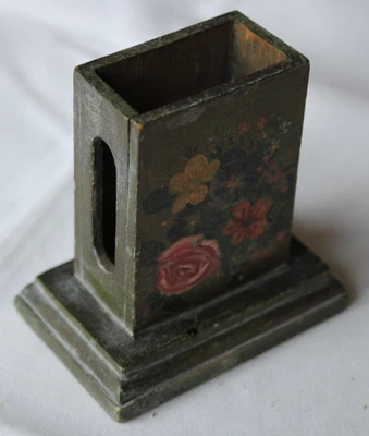 £5 • Buy Matchbox Holder Decorative Floral Hand Painted Antique Treen