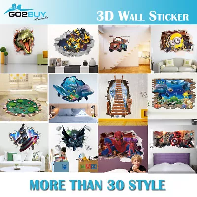 3D Wall Stickers Removable Dinosaur Avengers Dolphin Broken Wall Kid Boy Room • $13.99