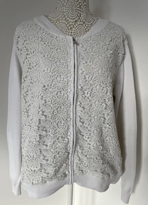 £7.99 • Buy M&S Per Una Women’s Ivory White Lace Front Zip Up Bomber Cardigan Size 22