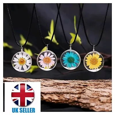 Daisy Floral Boho Necklace Pendant Real Pressed Flower Girls Ladies • £4.99