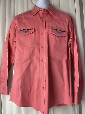 Vtg Longhorn Mens Aztec Pink Shirt 44  Chest Button Up Long Sleeve Western Wear • $34.99