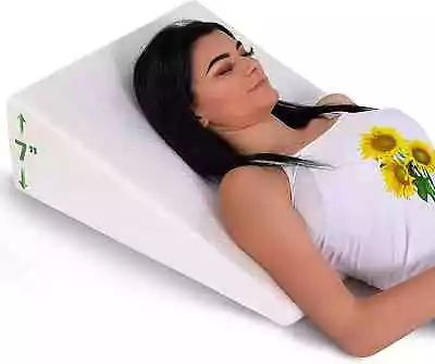 Bed Wedge Pillow For Sleeping - Memory Foam Top - Reduce Standard: 7.5  White • £35.63