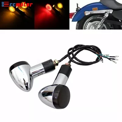 Chrome Mini Bullet Motorcycle Turn Signals Blinker Indicator LED Amber/Red Lamp • $35.99