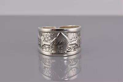 Sterling Silver 13mm Carved Story Pole Mayan Open Back Band Ring 925 Sz: 8 • $57.50