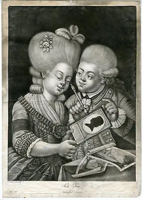 Antique Master Print-GIRL-BOY-SILHOUETTE-PRINTS-Haid-1750 • $261