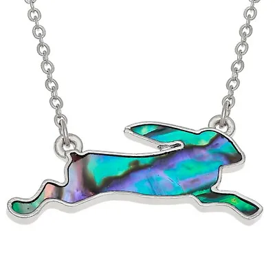 £9.75 • Buy Running Hare Silver Necklace Rabbit Pendant Paua Abalone Shell 18  With Gift Box