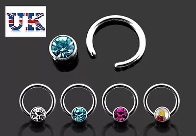 New Captive Bead Ring With Gemstone 1mm X 7mm Tragus Labret Hoop UK Seller • £3.04