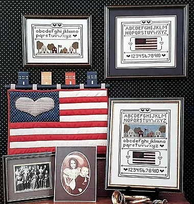 Hearts & Stripes - Americana Sampler & Street - Vintage Cross Stitch Chart • $4.50