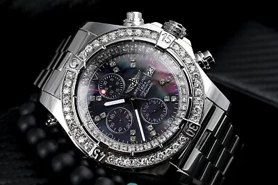 Breitling Super Avenger Black Mother Of Pearl A13370 Diamond Authentic Watch • $8199