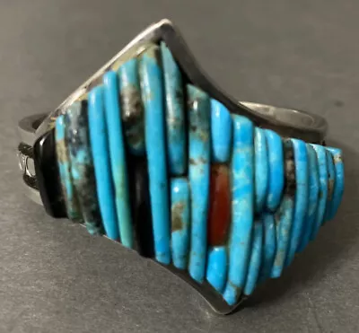 Vintage Pete Sierra Cobblestone Turquoise Onyx Fire Coral Sterling Silver Cuff • $600