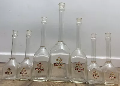 Vintage KIMAX Glass Square Flask LOT Of 8 Lab Bottles 500 Ml 250 Ml 100 Ml • $199.99