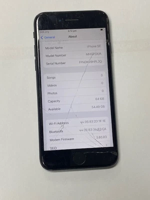 $10.50 • Buy Apple Iphone SE 2nd Gen A2296 MHGP3X/A 64GB Cracked GLASS