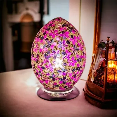 Egg Lamp Mosaic Glass Purple Tile Flower Table Lamp Desk Bedside Lounge  72PLT • £49.99