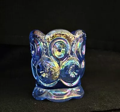 Moon And Star Glass Toothpick Holder Kimberlite Blue Carnival Iridescent • $39.99