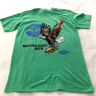 VTG Mens T-Shirt Sz L Green Single Stitch Moonlight Run Eagle Forest Tr Top Hale • $34.19