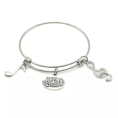 Music Stainless Steel Expandable Bangle Charm Bracelet Music Jewelry • $12.45