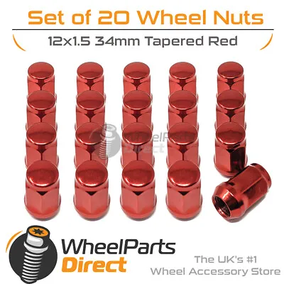 Red Wheel Nuts (20) 12x1.5 Tapered 34mm For Mazda MPV [Mk2] 99-06 • $26.52