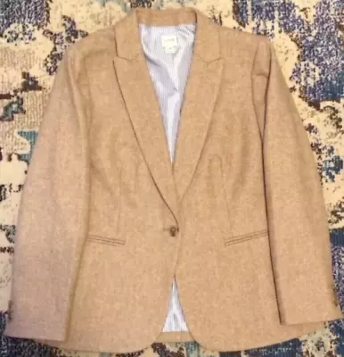 Sz 12 Womens J. CREW Brown Beige Herringbone WOOL Blazer Suit Jacket Sportscoat • $29.95