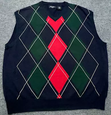 ALAN FLUSSER Golf Sweater Vest Mens 2XL XXL Blue Green Red Argyle V Neck Cotton • $19.99