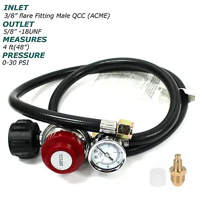 4FT 0-30 PSI Propane Regulator Hose Gas Cooker Grill Regulator & PSI Gauge BBQ • $18.98