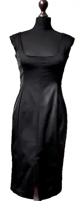 Black Satin Fitted Cocktail Pencil Wiggle Galaxy Dress 10 UK • £12