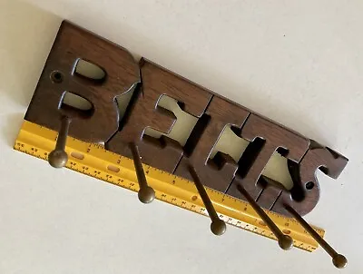 Vintage Carved Wood Belts Retro Wall Hanger Hooks Plaque Belt Holder • $14.95