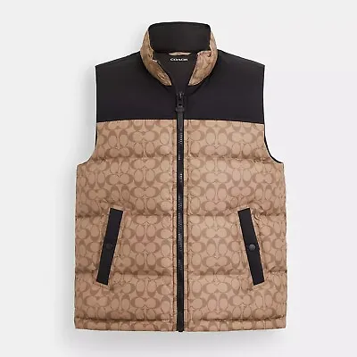 100% AUTHENTIC NWT Men’s Coach Signature Down Vest Khaki Signature Size LXLXXL • $200