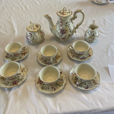 $350 • Buy Zsolnay Hungary Hamd Painted Butterfly And Flower Tea Set