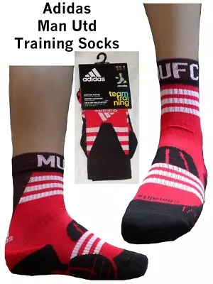 Man Utd Training Socks Adidas Size 34-36 Kids UK 2-3.5 AC5631 Red/Black • £9.99