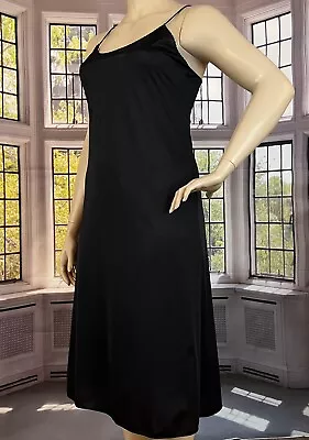 Vanity Fair Black Nylon Full Slip Dress MODEST Vintage Lingerie USA Made SIZE 38 • $21.86