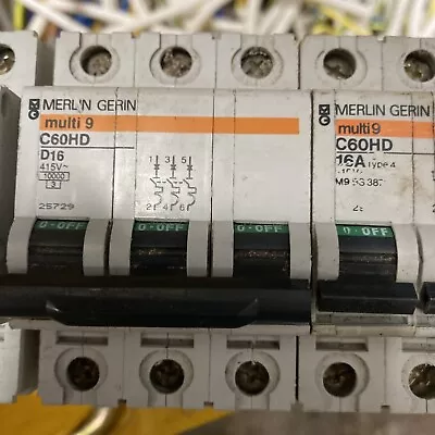 Merlin Gerin MCB 16 Amp Triple Pole 3 Phase Breaker Type D 16A C60HD316 25729 • £13