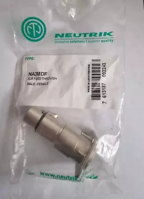 Neutrik 3 Pin Male To 3 Pin Female XLR Feed Through Panel Mount Adapter NA3MDF • £9.99