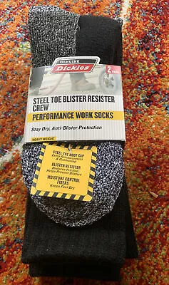 2 Pair Dickies Steel Toe Work Crew Mens Work Socks Black Size 6-12 Stay Stay Dry • $18.99