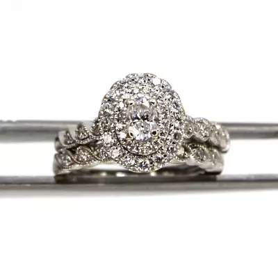 14k 3/4 Ct. Tw. Oval Diamond Twist Bridal Set White Gold Size 4 • $399.99