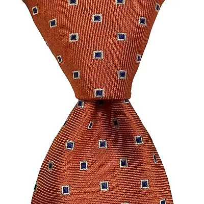 ISAIA Napoli SEVENFOLD Silk XL Necktie ITALY Luxury Geometric Orange/Blue EUC • $90.99