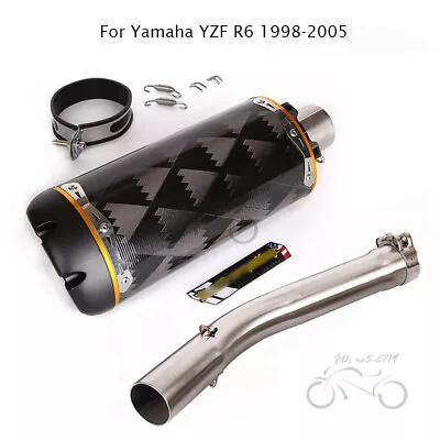 Slip On Exhaust Mid Link Pipe Muffler Tips Carbon For Yamaha YZF R6 1998-2005 • $222.99