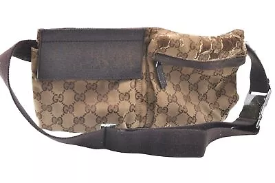 Authentic GUCCI Vintage Waist Body Bag Purse GG Canvas Leather 28566 Brown K6456 • $538.42