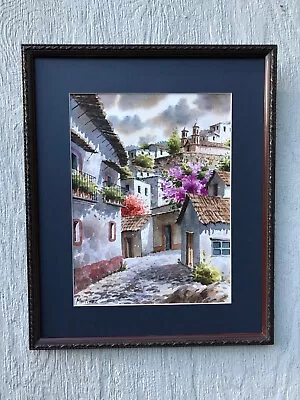 By MARTINEZ Original Watercolor Painting Mexican Church Historic Town MINT • $215