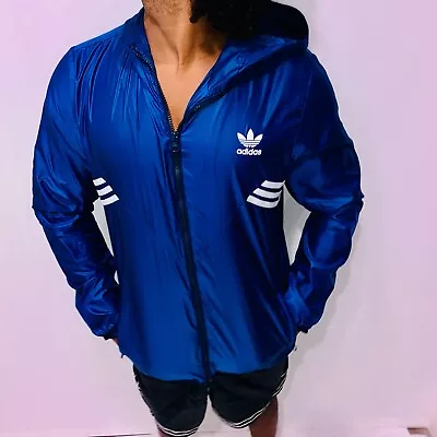 Super Rare Vintage Adidas Originals Jacket Windbreaker Blue Cal Surf YXL Men Sml • £76.91