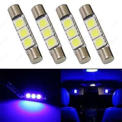 4 X Blue 28mm 3SMD T6 6641 LED Bulbs Sun Visor Vanity Mirror Fuse Lights + TOOL • $7.98