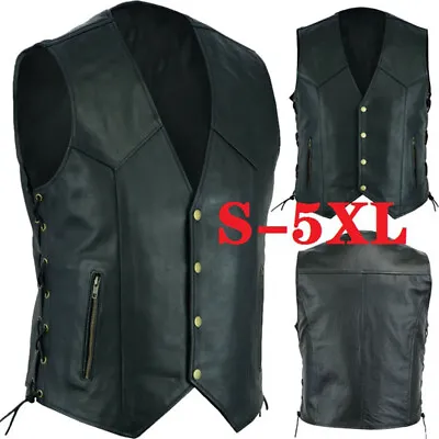 Men's Motorcycle Waistcoat Biker Side Lace Vest Motorcycle Faux Leather Vest • £16.98