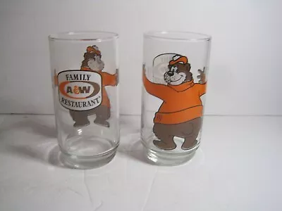 Lot Of 2 Vintage A&W Family Restaurant Bear Hugging Root Beer Glass Cup AW • $18.99