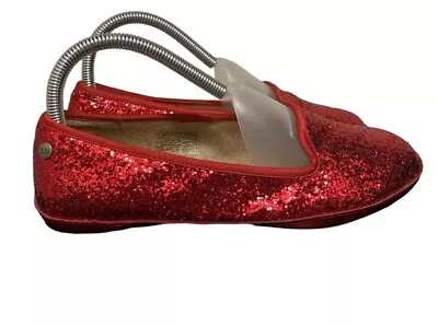 UGGS Australia Women’s 7 Alloway Glitter Red Leather Slipper Shoe EUC • $39.99