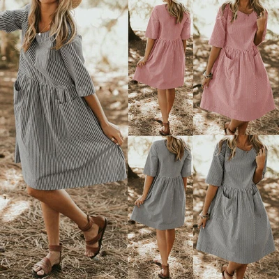 $24.81 • Buy Size Plus Women's Striped Summer Short Sleeve Long T-Shirt Ladies Dress Casual