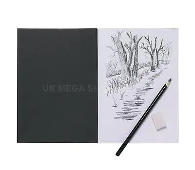 £1.29 • Buy A4 / A5 Artist Sketch Book White Cartridge Paper Black Card Cover Art Pad