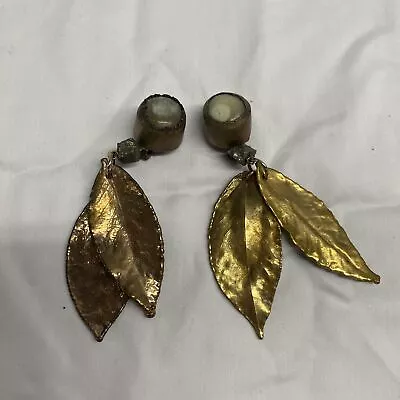 Vintage Marni Jewelry Bronze Gold Leaf Women's Clip-On Earrings • $56.75