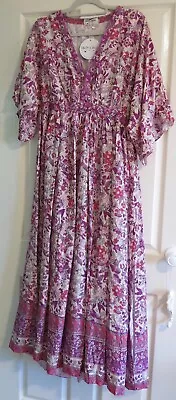 Salty Crush Pink A-Line Half Sleeve Boho Maxi Gown Elastic Waist Size 16 18 NWT • $54.99